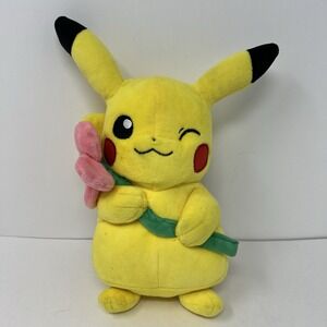 WCT Pikachu Pokemon Small Yellow Pink Flower Stuffed Animal Plush Toy